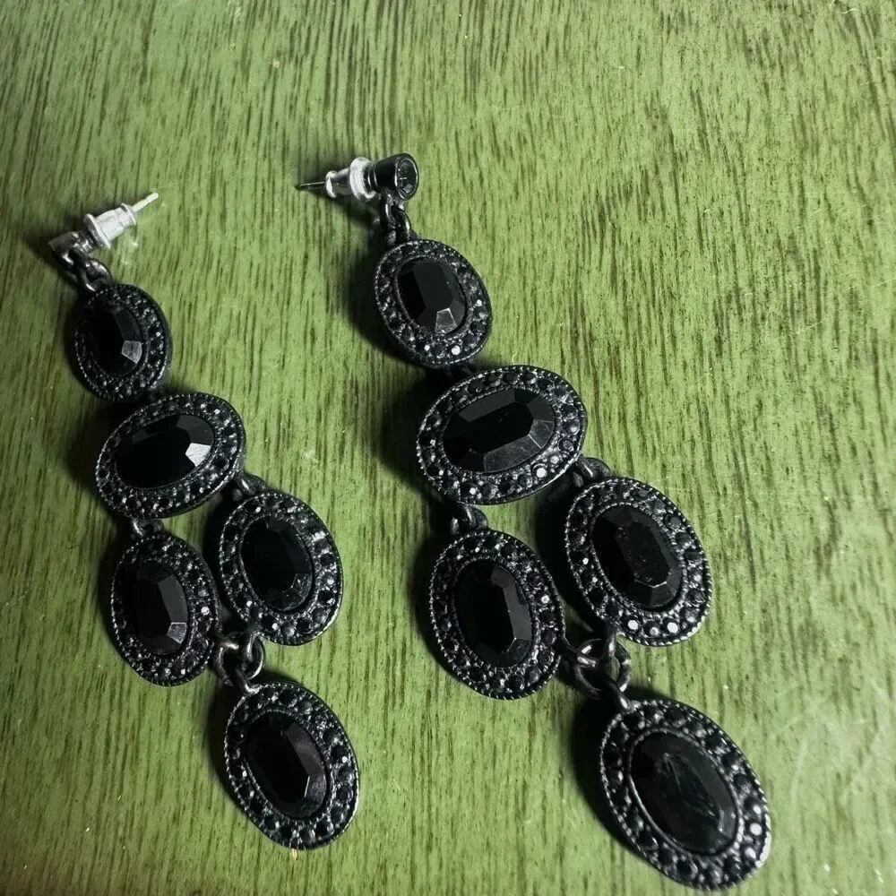 Black beaded long earrings